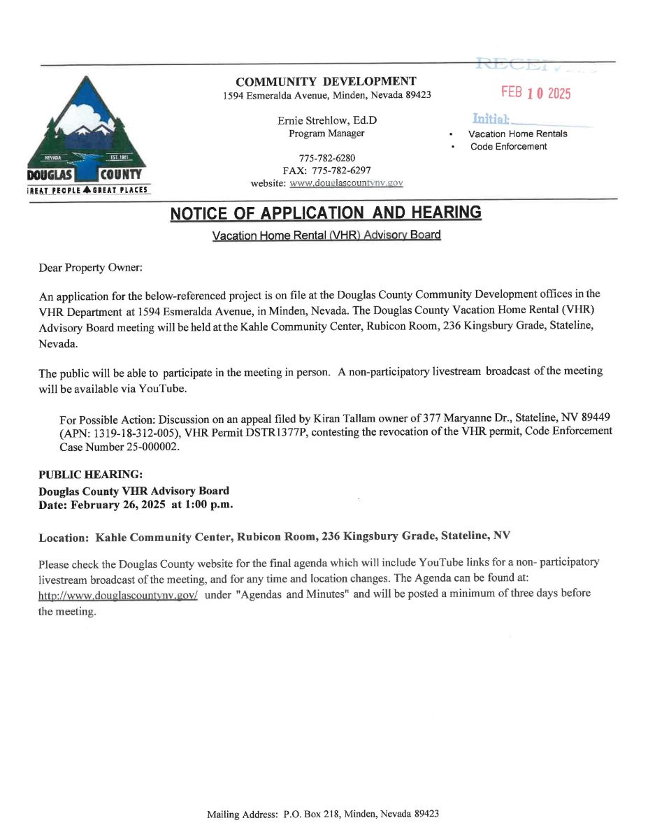 Notice of Application and Hearing